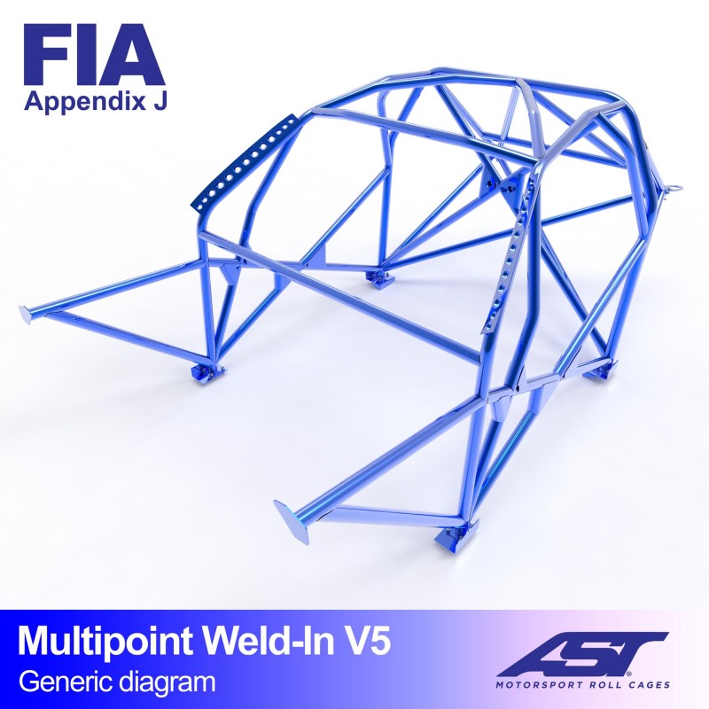 Arco de seguridad AST para soldar Datsun Bluebird (510) (4 puertas sedán) Multipoint Weld-In V5 (V-Design)