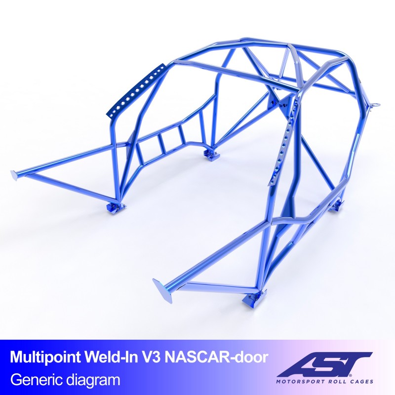 Arco de seguridad AST para soldar Nissan Silvia (PS13) (2 puertas coupé) 3-Door Hatchback Multipoint Weld-In V3 Nascar-Door Para Drift (V-Design)