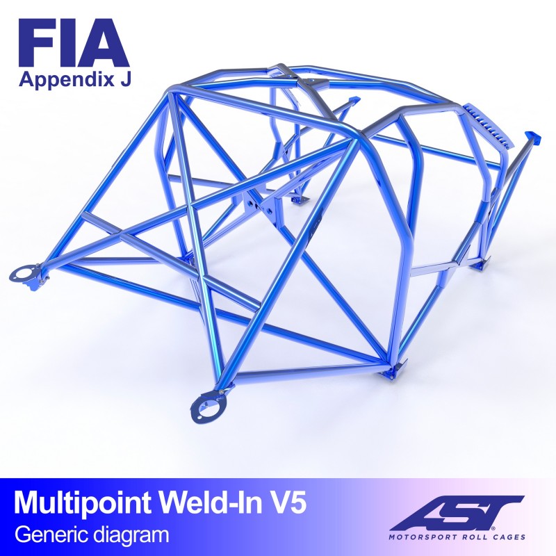 Arco de seguridad AST para soldar Renault Dauphine (R10XX) (4 puertas sedán) Multipoint Weld-In V5 (X-Design)