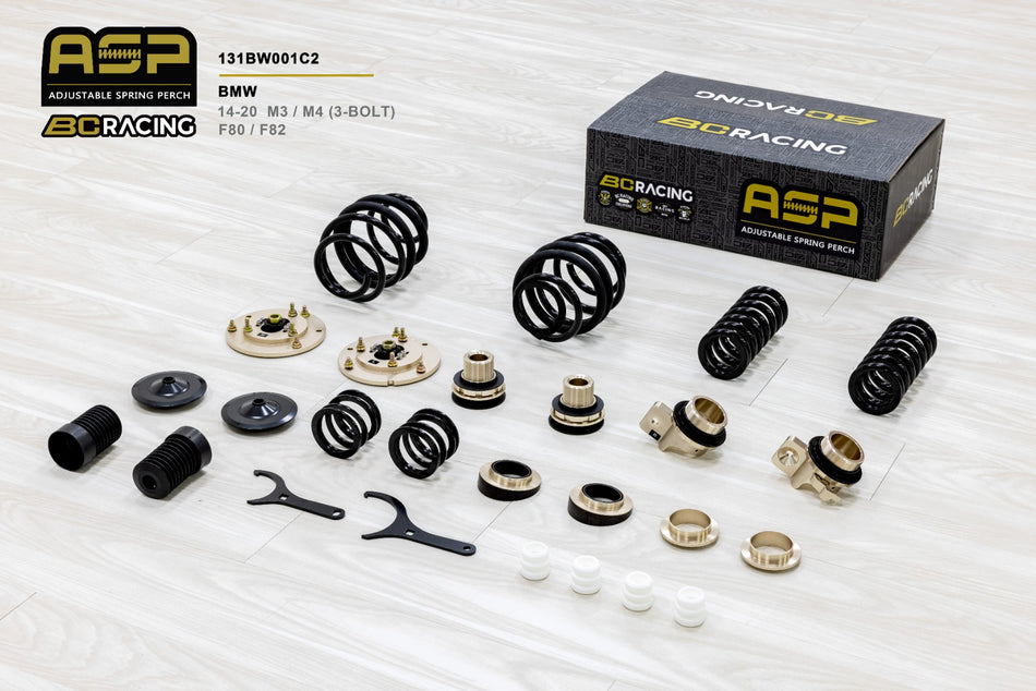 BC Racing ASP Muelles de rebaje con platos regulables BMW M3 F80 / M4 F82 RWD (14-20), torreta 3 tornillos