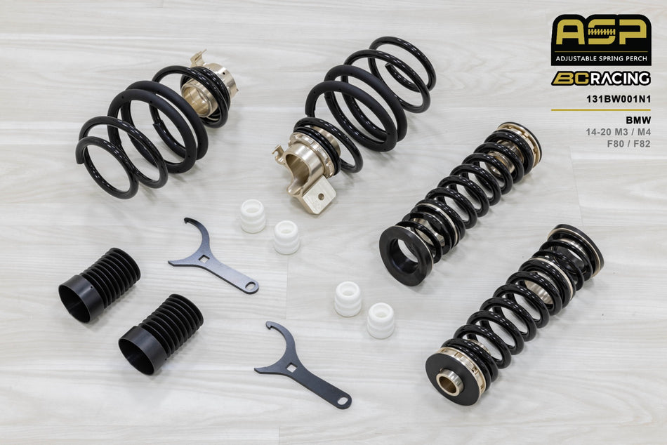 BC Racing ASP Muelles de rebaje con platos regulables BMW M3 F80 / M4 F82 RWD (14-20), torreta 3 tornillos