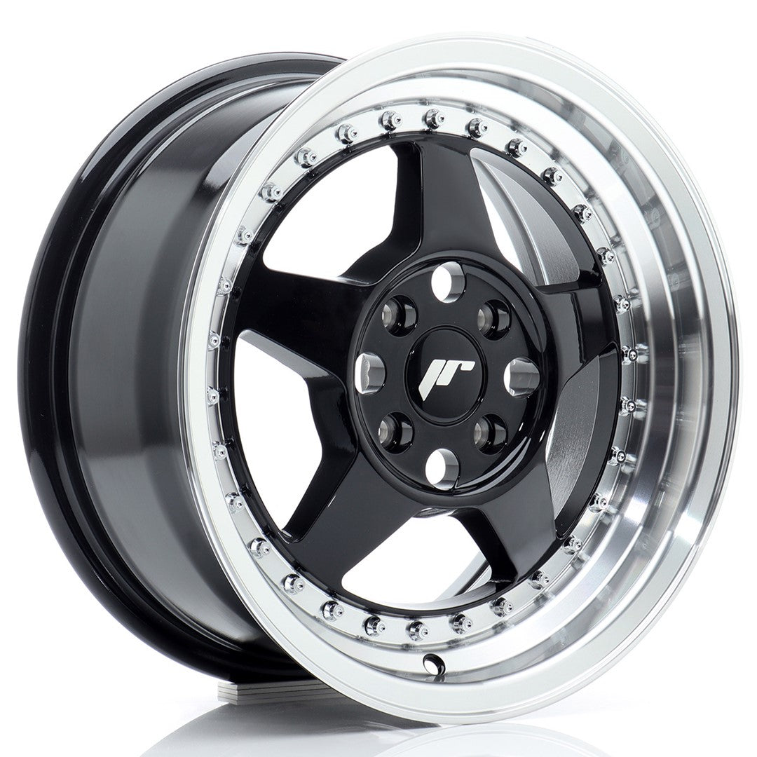 Llanta Japan Racing JR-6 15x7" 4x100 ET35 negro brillo / labio mecanizado
