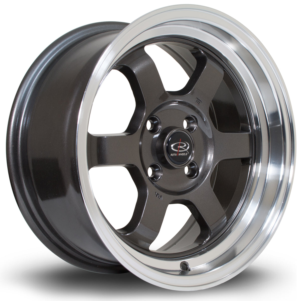 Llanta Rota Grid V 15x7" 4x108 ET20 gunmetal / labio pulido