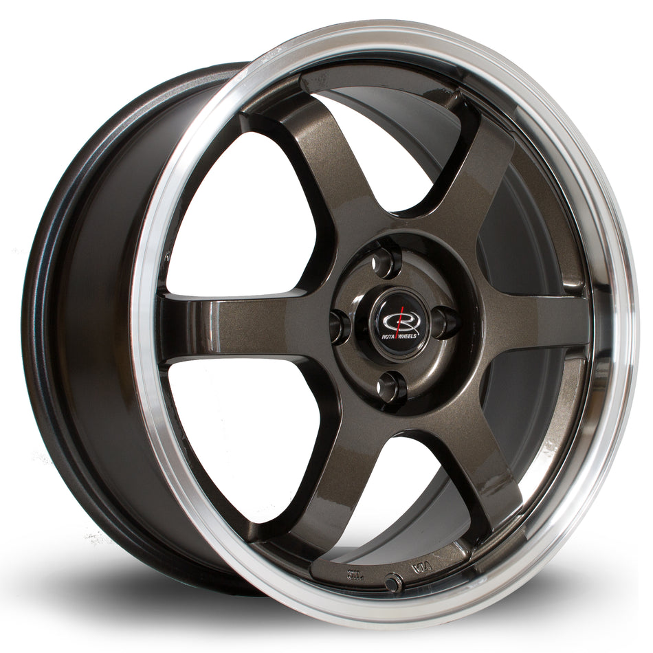 Rota Grid 17x7.5" 4x100 ET45, Gunmetal, Polished Lip