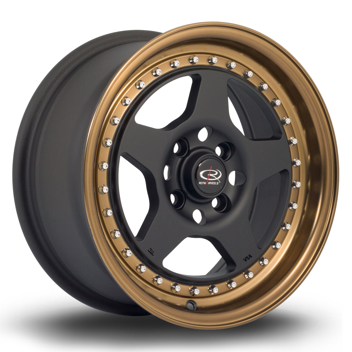 Llanta Rota Kyusha 15x7" 4x100 ET38 negro mate / labio bronce