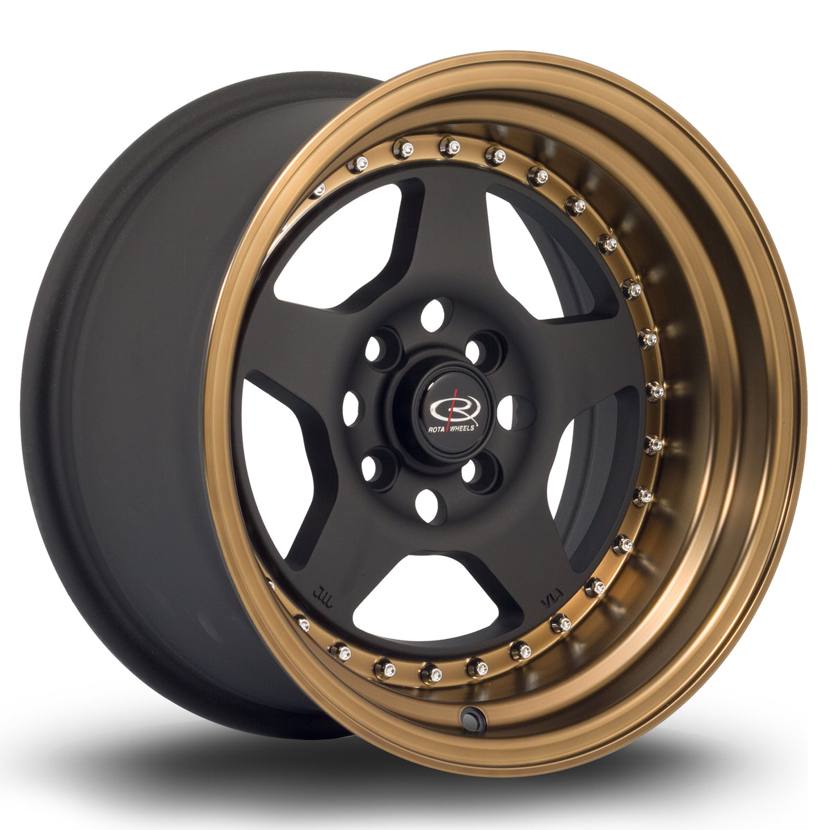 Llanta Rota Kyusha 15x8" 4x114.3 ET0 negro mate / labio bronce