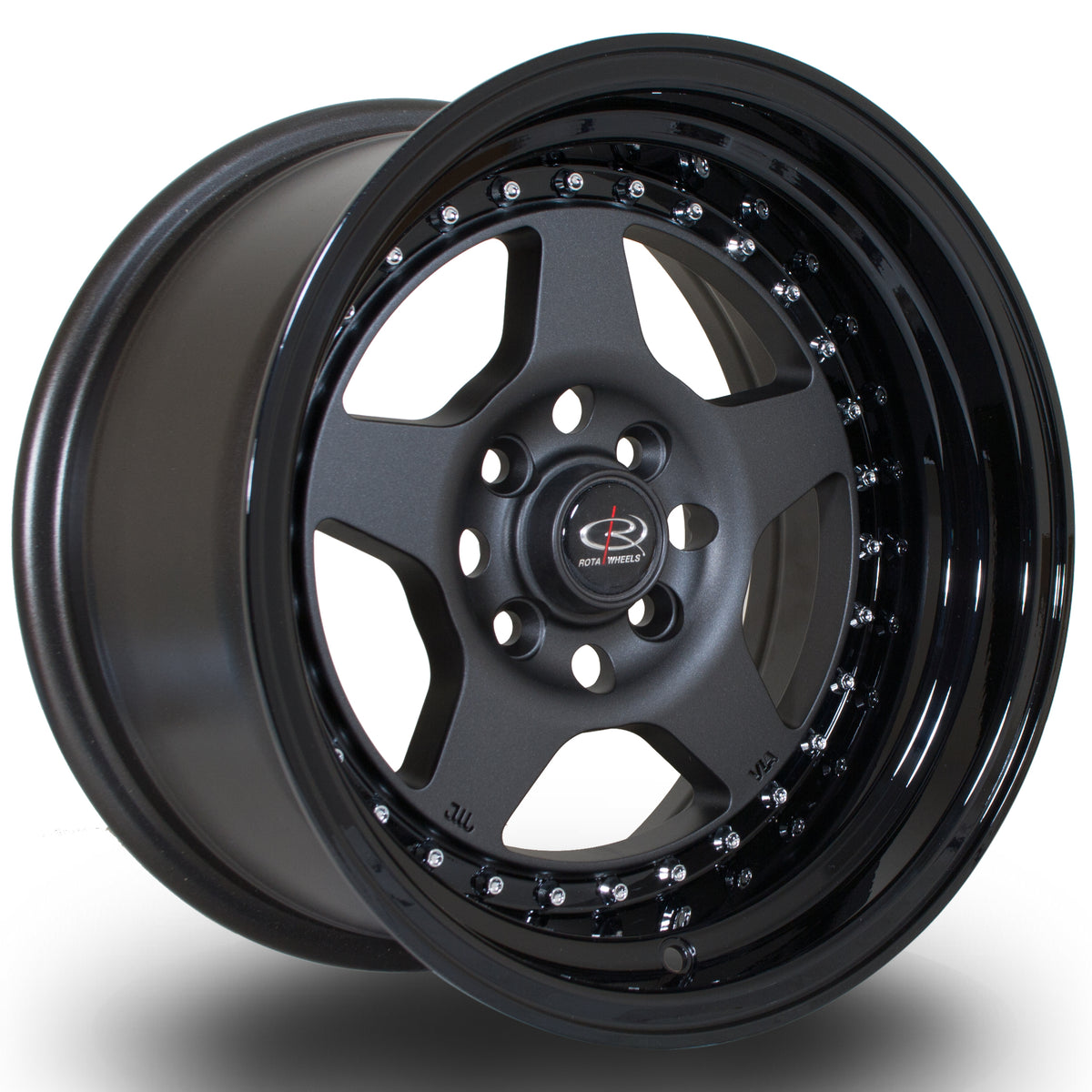 Llanta Rota Kyusha 15x8" 4x114.3 ET0 gunmetal / labio negro