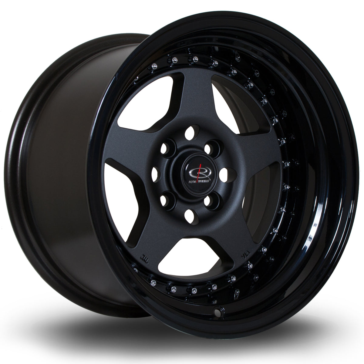 Llanta Rota Kyusha 15x9" 4x100 ET0 gunmetal / labio negro brillo