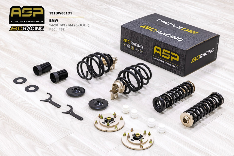 BC Racing ASP — Muelles de rebaje con platos regulables BMW M3 F80 / M4 F82 RWD (14-20), torreta 5 tornillos