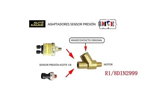 Adaptador en Y para sensor de presión de aceite — Rosca R1/8 DIN 2999