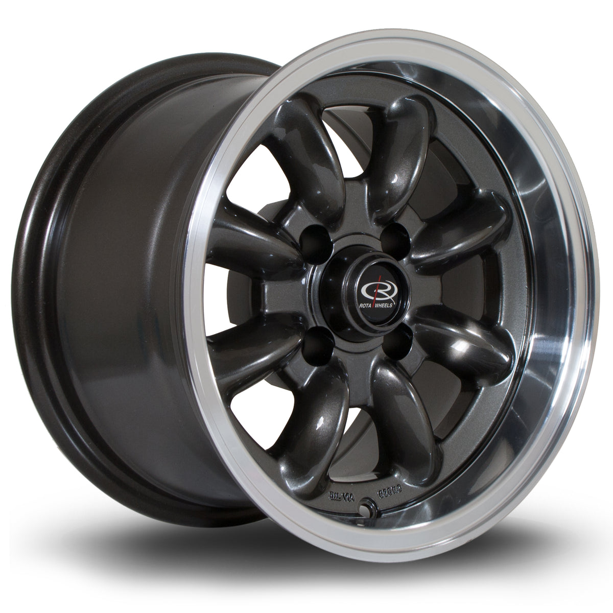 Llanta Rota RB 13x8" 4x100 ET4 gunmetal / labio pulido