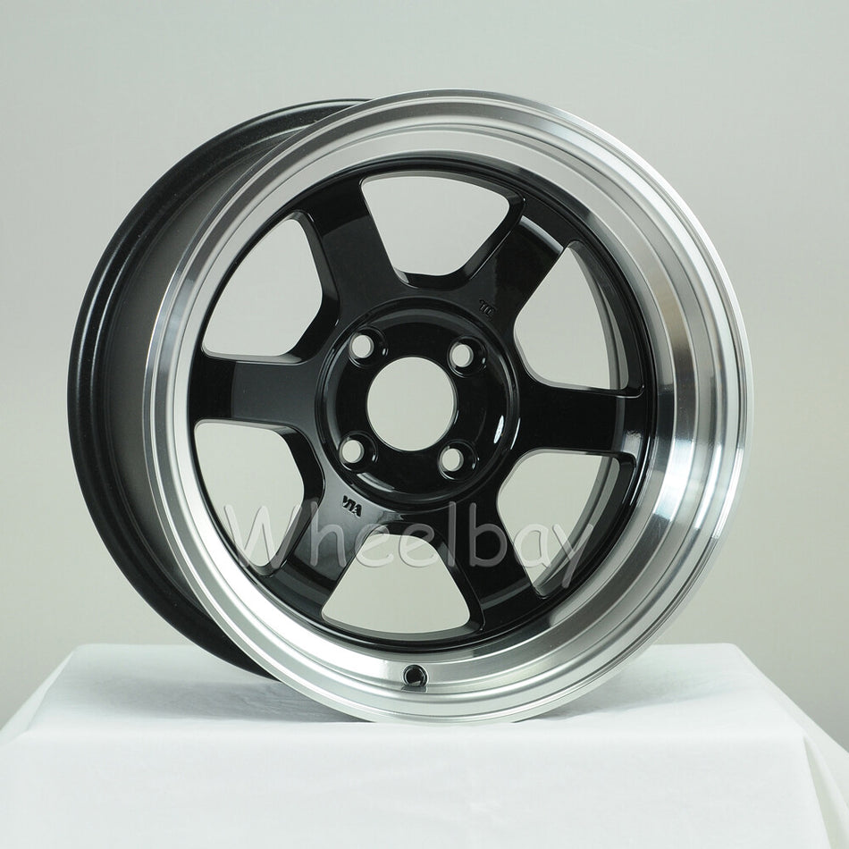 Llanta Rota Grid V 15x8" 4x108 ET0 negro / labio pulido